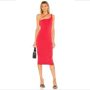H:ours Niall midi dress red strappy kni ribbed bodycon one shoulder Medium